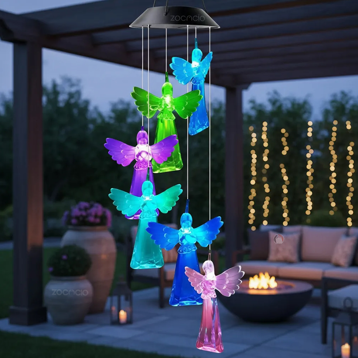 Vista 5 de Movil De Viento Solar Decorativo Luces - DISEÑO: Luna Estrellas